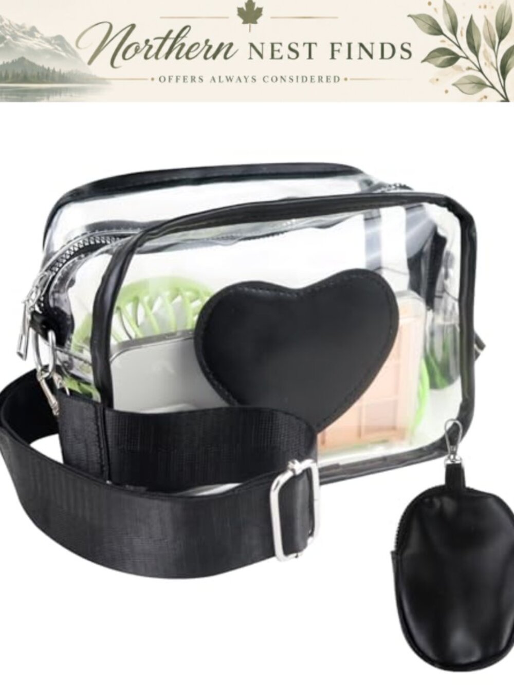 Clear Stadium Shoulder Bag 2-in-1 Transparent PVC Crossbody with Detachable